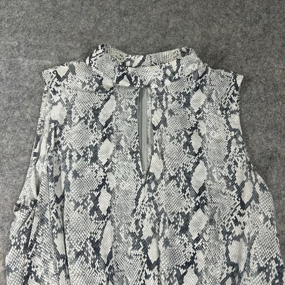 FRAME Top Womens Medium Silk Snakeskin Python High Neck Key Hole Blouse Flaw - Picture 3 of 11